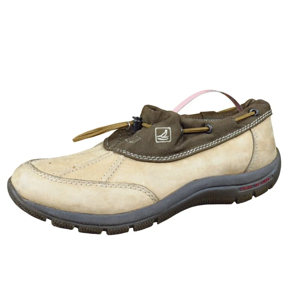 Sperry Top-Sider Women Boot 7.5 Outdoor Casual Tan Brown Leather Slip-On Duck‎